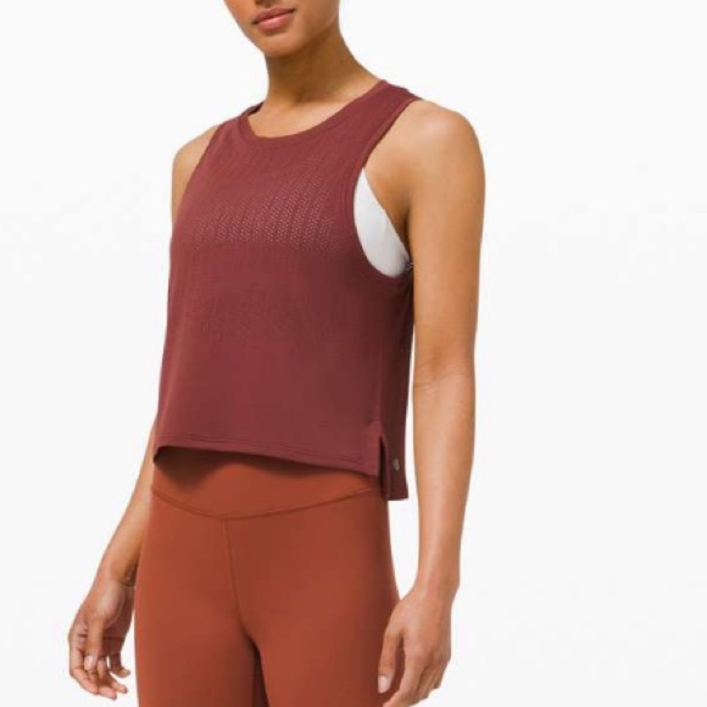 lululemon athletica Sleeveless Ribbed Crop Tank in Burgundy